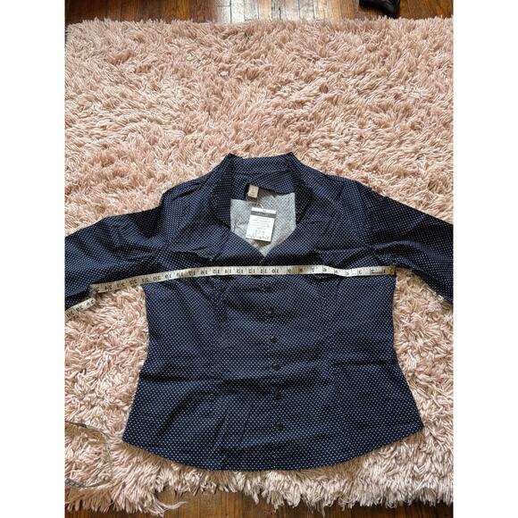 Vintage Style Women’s 3X top nwt casual business button up top blue polka dots - Picture 3 of 8